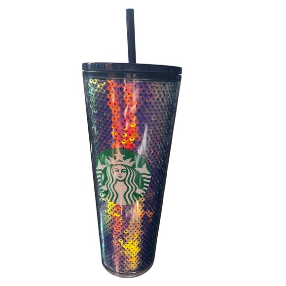 Starbucks Other - Starbucks Iridescent Sequin Tumbler 24 oz Cold Cup Reusable Straw Lid